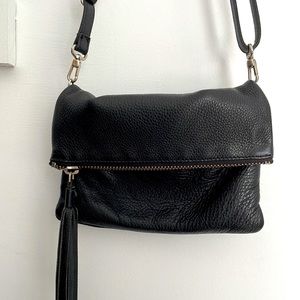 Black leather Roots Anna clutch / crossbody